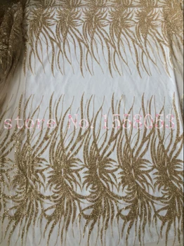 

African embroidered mesh lace fabric LJY-70912 French net lace fabric 5yds/pc in gold color for wedding dress