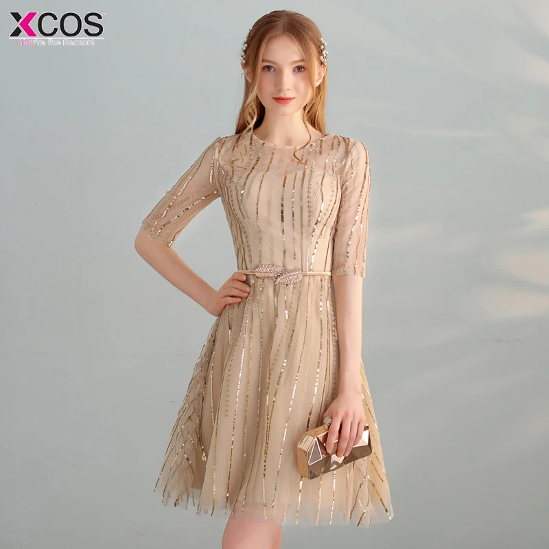 Vestidos de graduacion cortos 2018 Золотое платье для выпускного вечера настоящая фотография