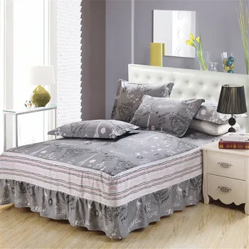 

Modern simple style 3pc white stripe plaid bedspread 100% cotton gray Iron tower bed skirt pillowcase bedding bed sets full size