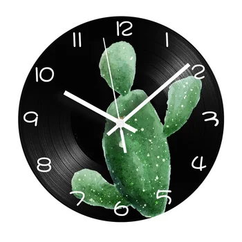 

Shabby Chic Digital Wall Clock Green Cactus Decorative Record CD Clock Silent Mechanism for Living Room Home Decor