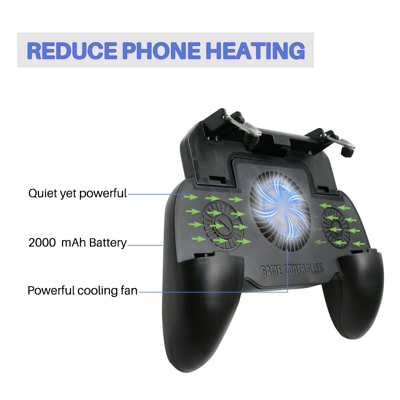 Pubg Controller Joystick Pubg Mobile Trigger L1R1 Shooter Gamepad Phone Holder Cooler Fan with 2000/4000mAh Power Bank