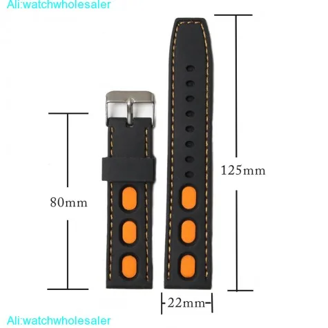 22mm Sport BlackWith Orange Silicone Ladies Watch Band Straps WB1023B22JB