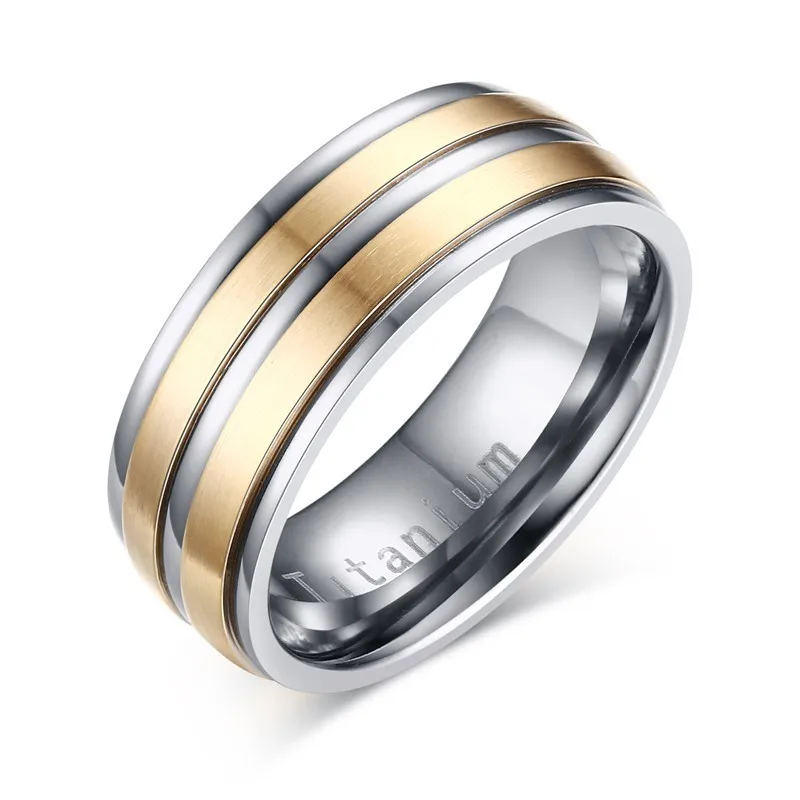 8mm Mens Silver Tone Titanium Wedding Band With Two Satin