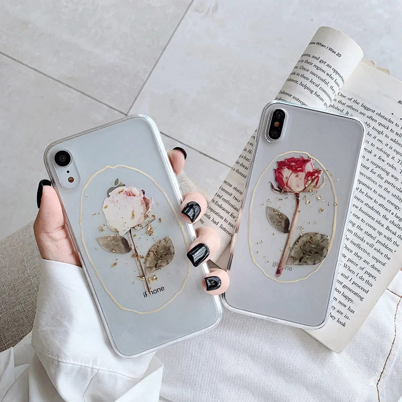 

Luxury Glitter Gold Foil Rose Flower Phone Case For iphone X XS Max XR 7 6 6S 8 Plus Fashion Floral Back Cover Transparent Cases