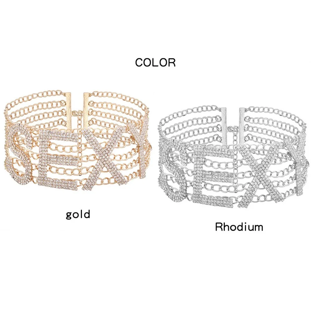 Панк сексуальные буквы, стразы, колье, подвеска, массивное ожерелье, ювелирное изделие для женщин, короткие, вечерние, золотого цвета, ожерелье, ювелирное изделие, Duftgold