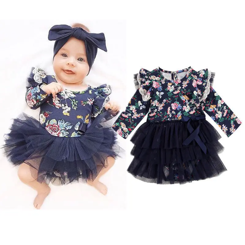 Платья для маленьких девочек; комбинезоны с длинными рукавами и цветочным принтом для новорожденных; Комбинезон для маленьких девочек; платье-пачка; детская одежда