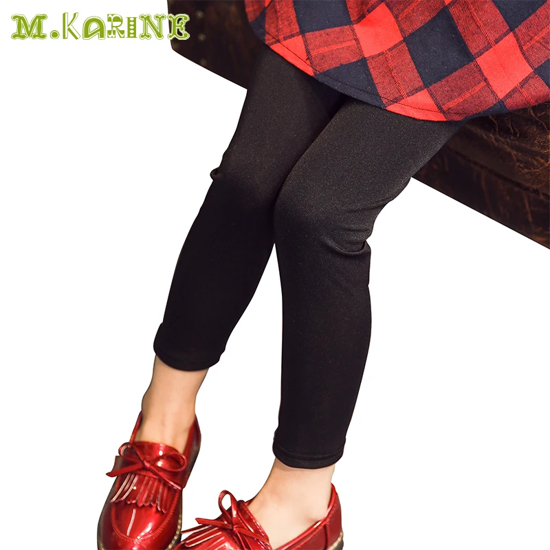

2017 New Girls Leggings Kids Shiny Full Length Solid Black Pencil Pants Elastic Spring Children Clothing Toddler Bling Pantalon