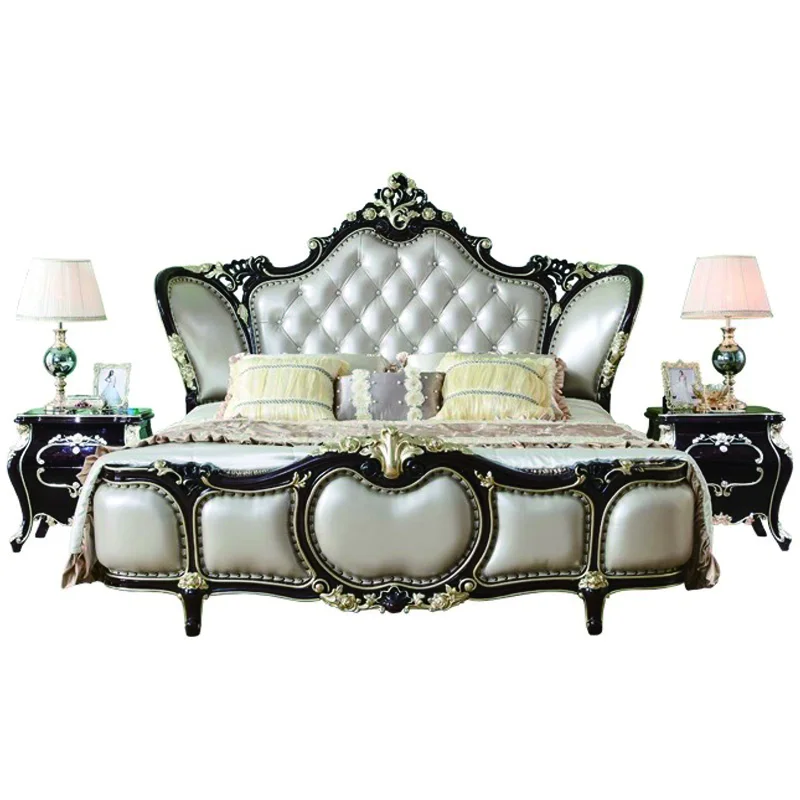Кровать в европейском стиле, двуспальная кровать, твердая древесина, кожа, 1,8 м, кровать принцессы, свадебная кровать