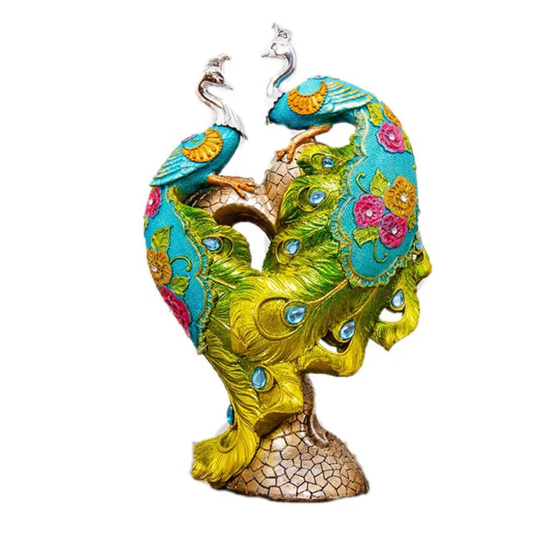 

Europe Couple Peacock Figurine Home Decoration Accessories Resin Animal Craft Living Room Porch Display Decoration Business Gift