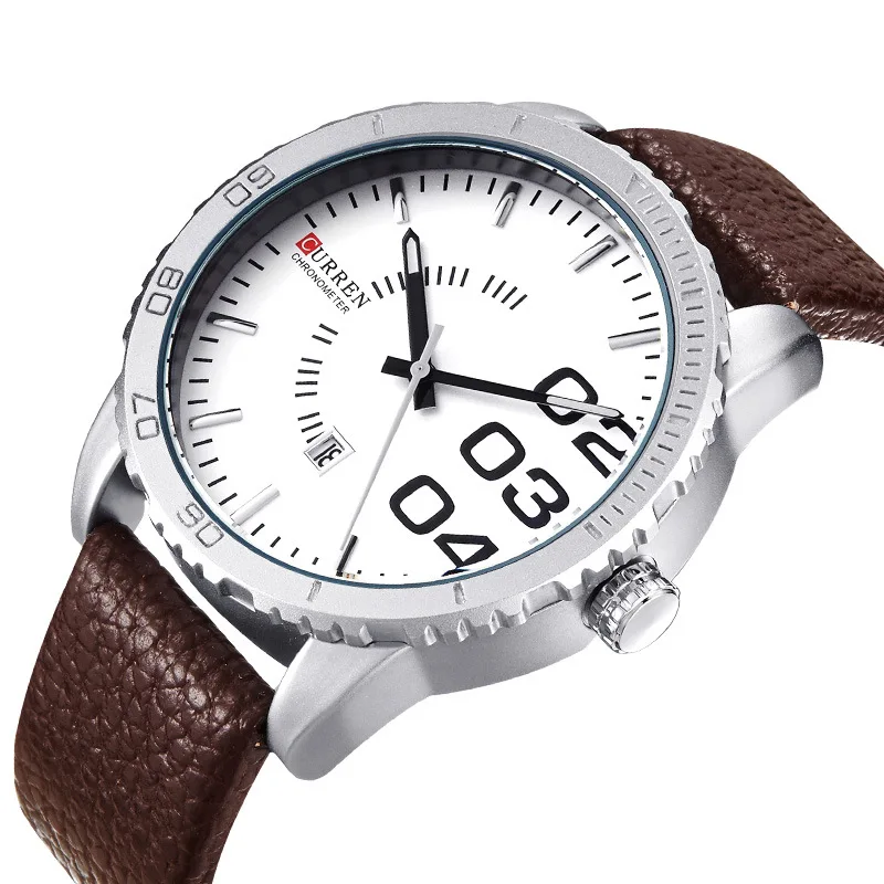 

2017 Curren Saat Big Dial Face Men Watch Leather Strap Mens Watches Top Brand Luxury Calendar Wristwatch Man Clock Quartz Japan