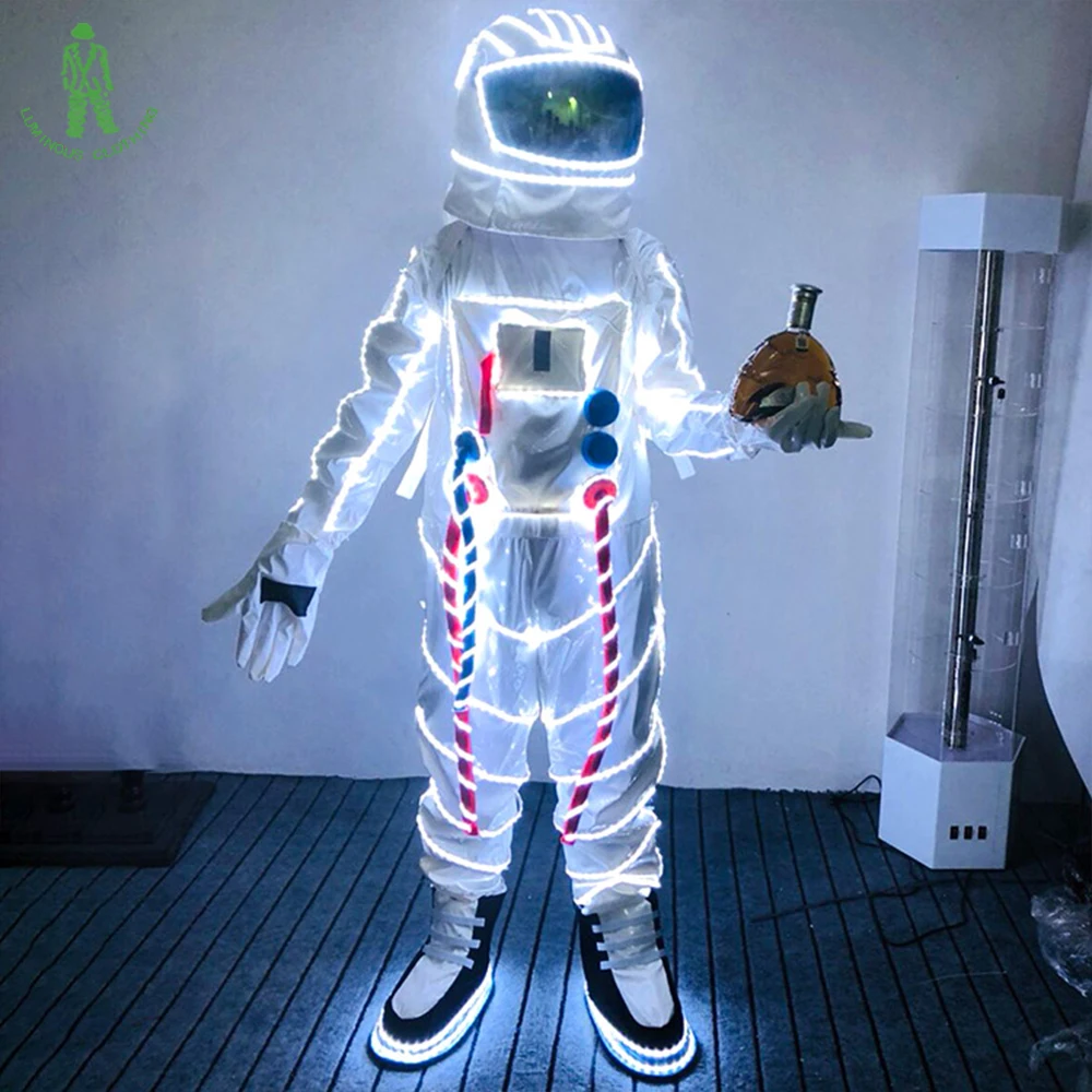 

Free Shipping Christmas Carnival Halloween LED Lighting Space Suit For Masquerade Party Club Cosplay Luminous Astronaut Costume