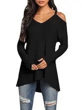 Wanita Sweater Off Bahu Lengan Panjang Longgar Rajutan Sweater Wanita V-neck Knitwear Pullover Top Jumper Padat Tops