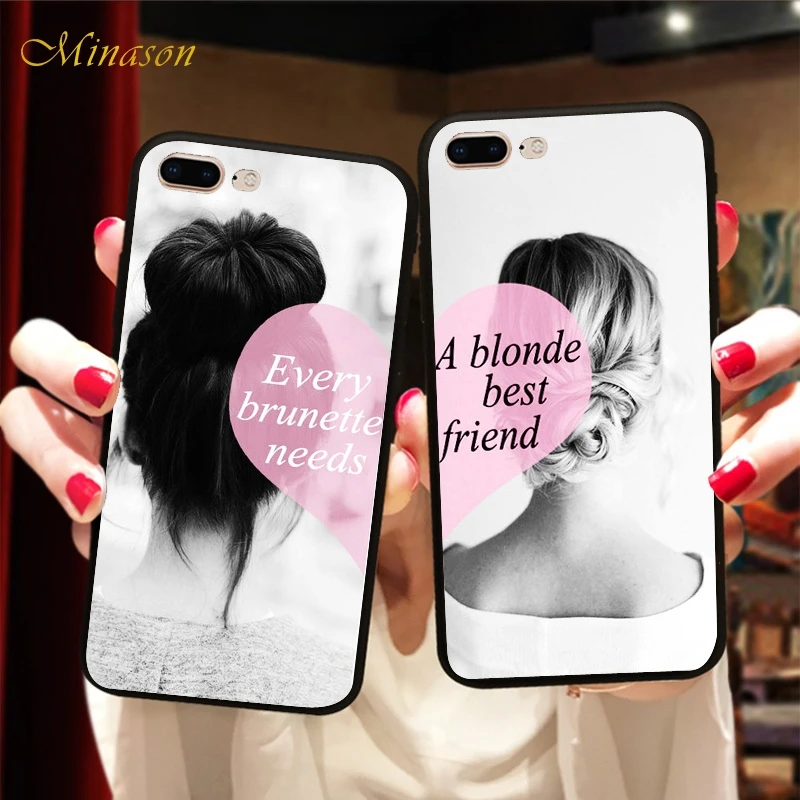 

Minason BFF Best Friend Forever Quotes Love Heart Girly Black Soft Case Cover For iPhone X 8 5 5S 6 6S 7 Plus Capinha de Celular