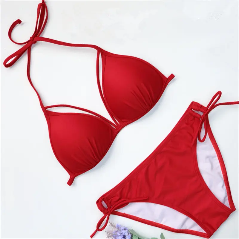 NODELAY 2018 Sexy Bandage Bikinis Women Push Up Swimwear Female Halter Brazilian Bikini Set Triangle Swimsuit Red Beach Biquini triangle bikini brazilian bandage swimwear women 2018 new swimsuit girl bandage secret sexy low waist bikinis stes