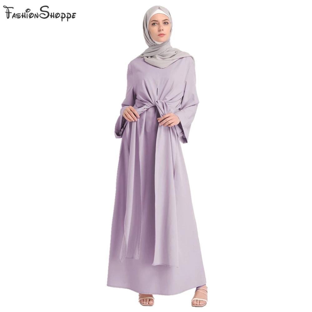 Light Purple Модные мусульманка Поддельные 2 предмета халат мусульманин турецкий Дубай мода мусульманский купальный костюм чехол Полная длина ноги Услуги Абая - Цвет: Light Purple