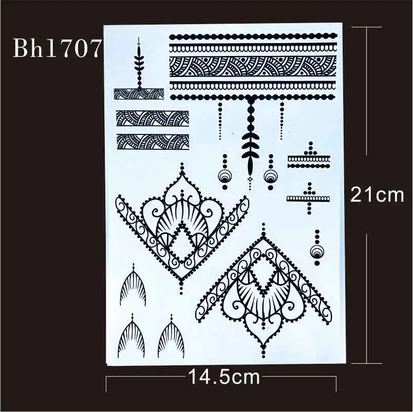 BH1707 1 шт. Современная черная хна временная татуировка с треугольным цветочным узором и манжетой хной для наклейки «часовые Стрелки»