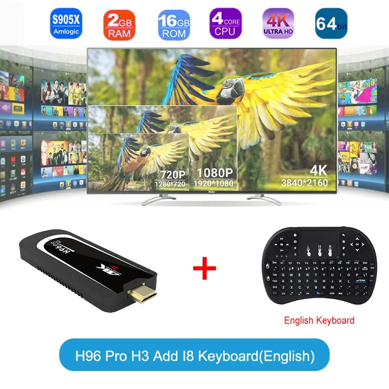 TouYinger H96 Pro H3 ТВ-палка Android 7,1 Amlogic S905X четырехъядерный ARM Cortex tv Dongle 2GB 16GB 2,4G/5.G WiFi BT 4,0 1080P 4K HD - Цвет: H96 Pro H3 I8(EN)