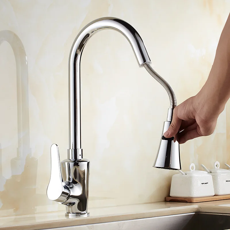 

Deck mounted hot cold kitchen sink water faucet with single handle single hole pull out kitchen sink mixer taps