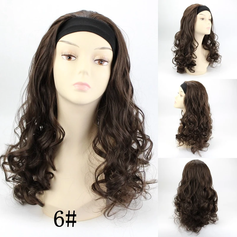 Billig JOY   SCHÖNHEIT 8 farben erhältlich 20 inch Schönheit Synthetische Halbe Perücke Mit Stirnband Lange Lockige Volle Capless Frauen Perücken freies Verschiffen