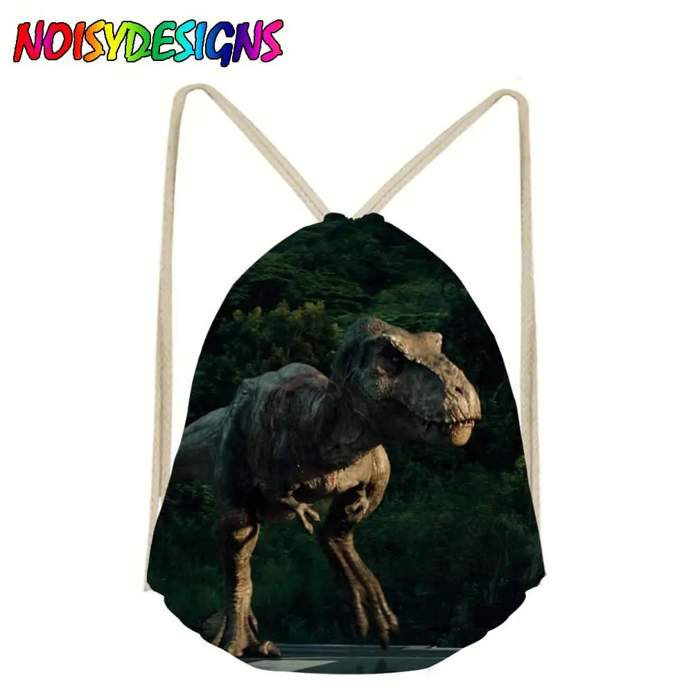 Linen drawstring bag women men Unisex Jurassic World Print Bags shoes Drawstring Schoolbag travel mochila Rucksack