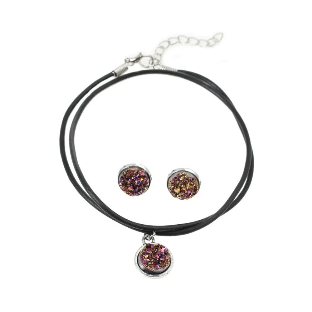 DoreenBeads ручной работы серебряный цвет Drusy Смола Кабошон Кулон ожерелье Серебряный