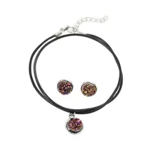 DoreenBeads Handmade Antique Silver Color Drusy Resin Cabochon Pendant Necklace Silver color Earrings 48cm 16x14mm 1 Set