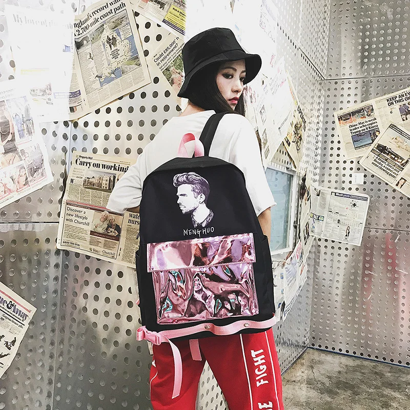 Menghuo Patchwork Women Backpack Laser Holographic Bag Mochila Feminino Silver Multicolor School Bags Leather Daypack Olografico (52)