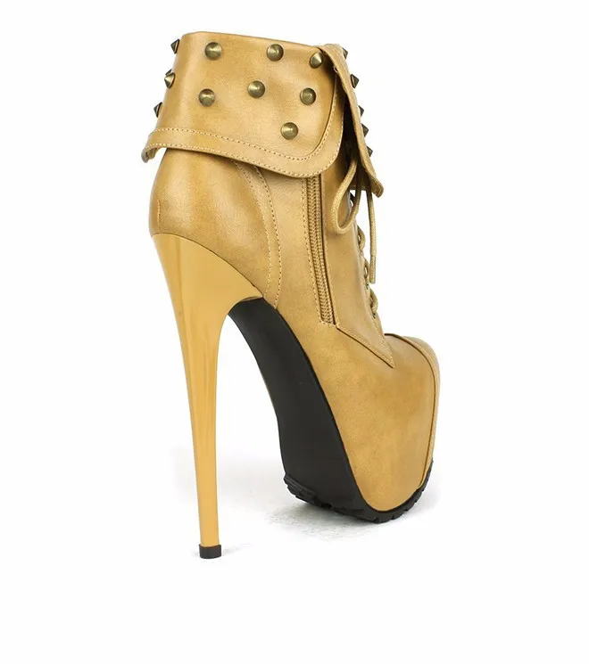 

2016 new fashion platform stiletto high heel women shoes rivets studed winter ladies boots lace-up customize pumps big size4-15