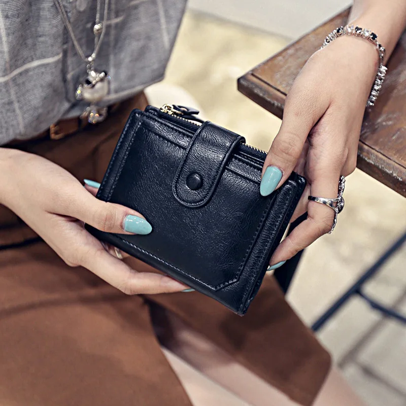 

Women Wallet Slim Wallet Lady Snap Fastener Zipper Short Clutch Wallet Solid Letter Fashion Small Female Purse Short Purse