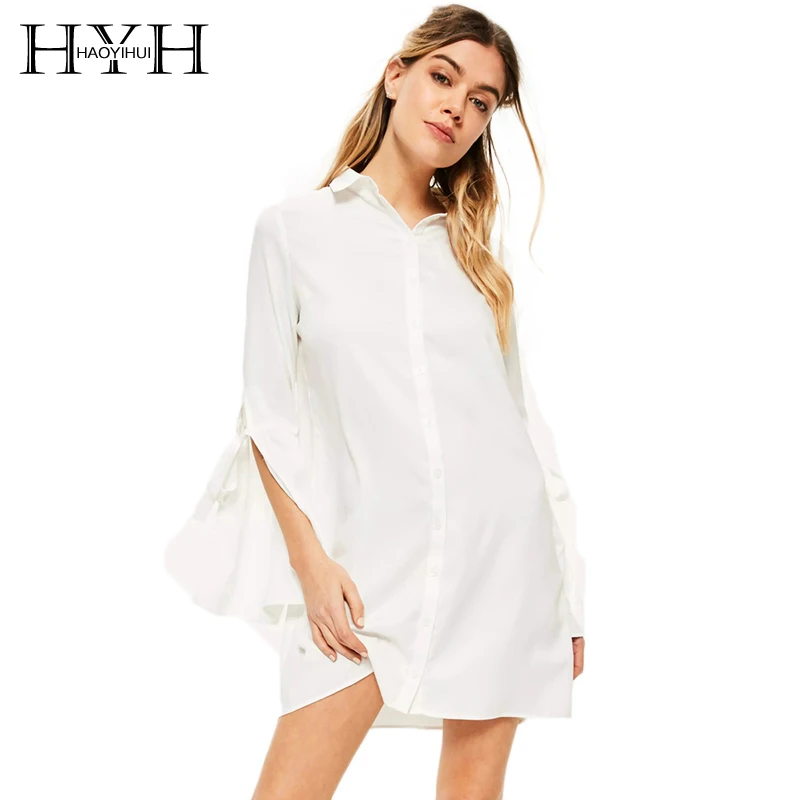 HYH HAOYIHUI brand 2018 Autumn Women Long White Shirts Good Quality