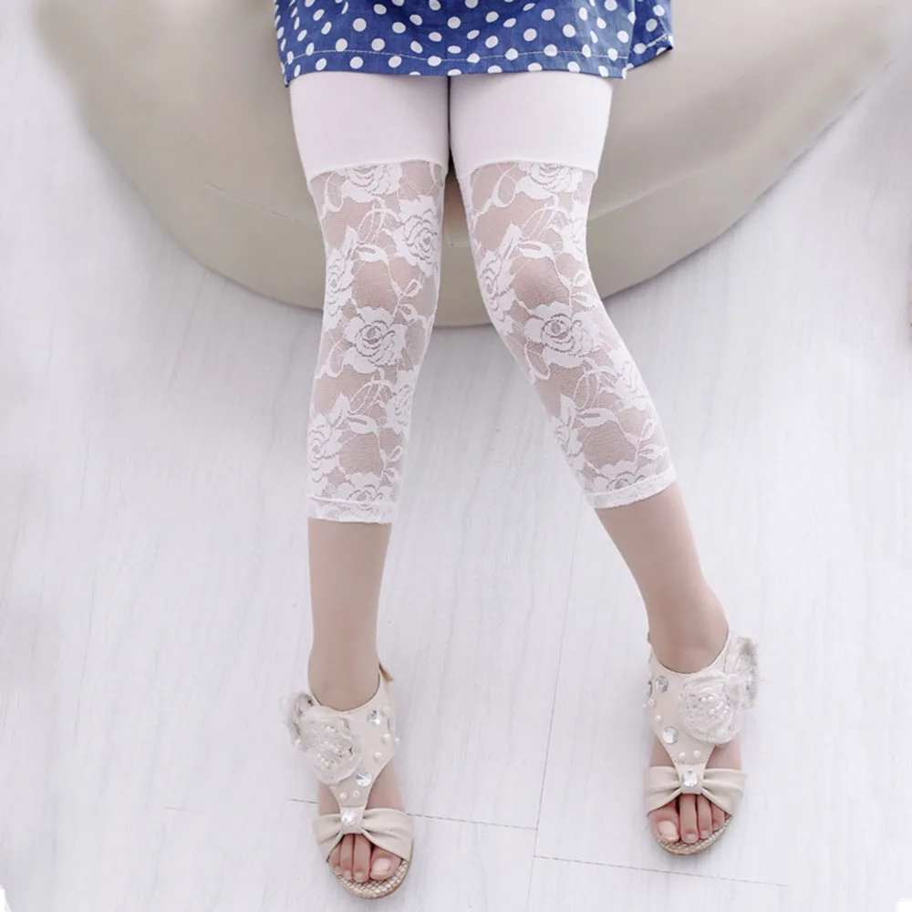 Summer Toddler Kid Baby Girl Flower Ballet Dance Lace Leggings Cropped Pants Kids Clothes 2-7Y