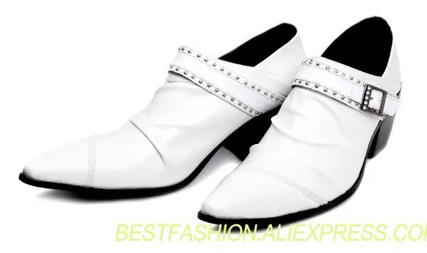 

New coming white/black genuine leather oxfords popular men's wedding shoes pointed slip on buckled leather shoes party oxfrods