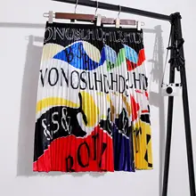 Русский алфавит, принт с животными, с героями мультфильмов плиссированные Миди-юбки Высокая талия с эластичной резинкой на талии, юбка с принтом в виде букв в Корейском стиле уличная Стиль Для женщин