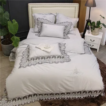 

Luxury White Pink 100S Egyptian Cotton Romantic Lace Embroidery Palace Bedding Set Duvet Cover Bed sheet Bed Linen pillowcases