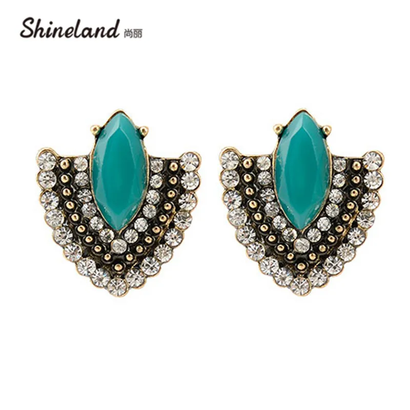 Brincos Vintage Медь Для женщин зеленый камень с украшением в виде кристаллов циркониевые амулеты массивные серьги со шпилькой, для Для женщин Модная бижутерия для девочек