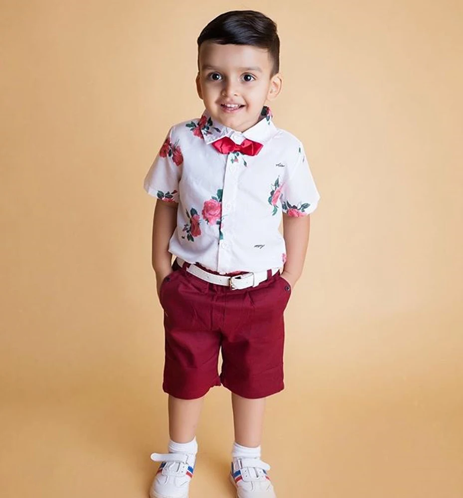 Baby Boy Kids Gentleman Floral Shirt+Shorts Pants Wedding Party Summer Outfit