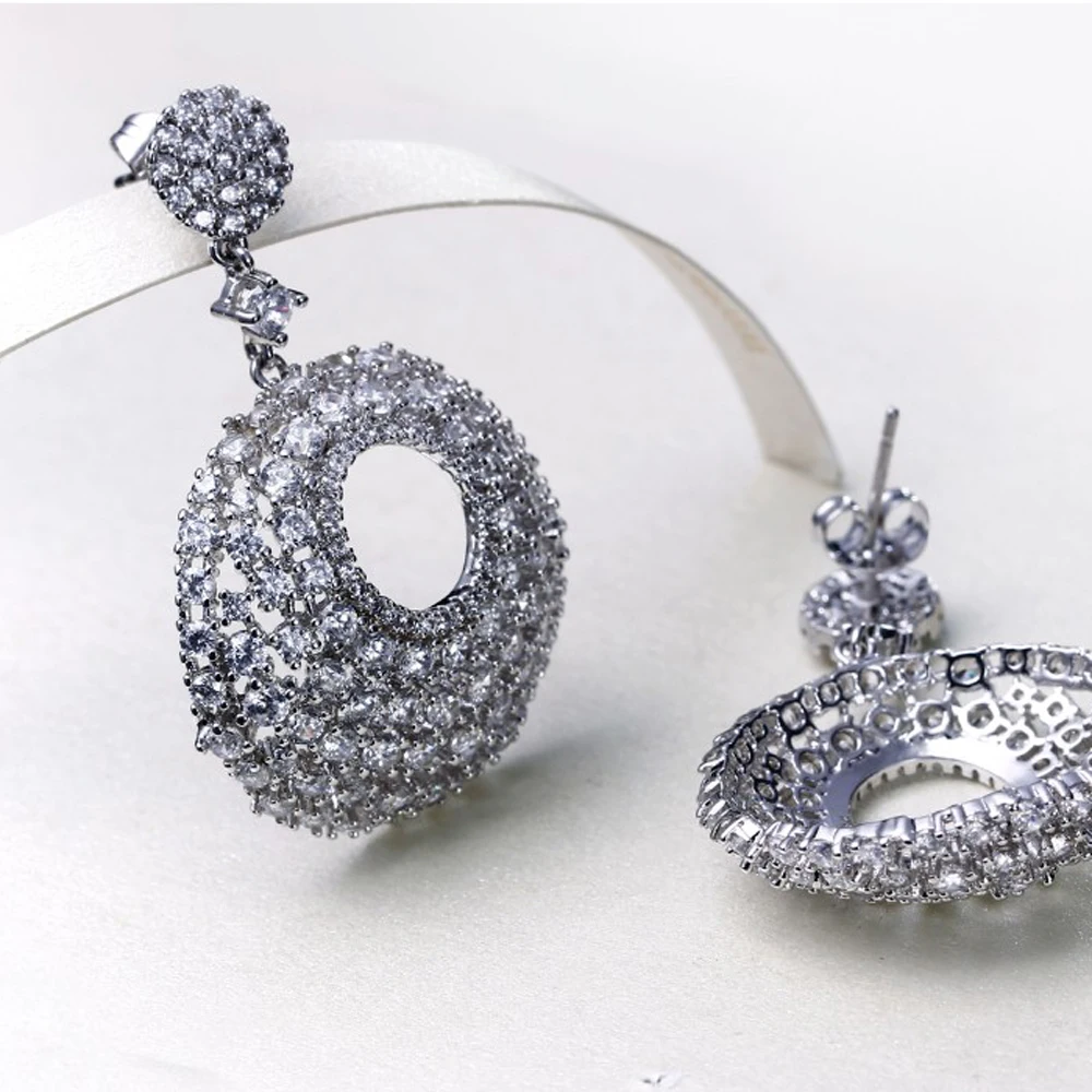 Luxury Beautiful Dangle Earring for Women Anniversary Gift Female Good quality AAA crystal Big Round Pendant Earrings