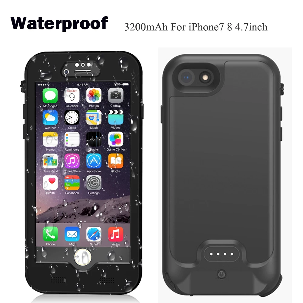 

Waterproof High Quality Full 3200mAh Power Pack Case Backup Battery Charge Case Cover for iPhone7 8 4.7 inch