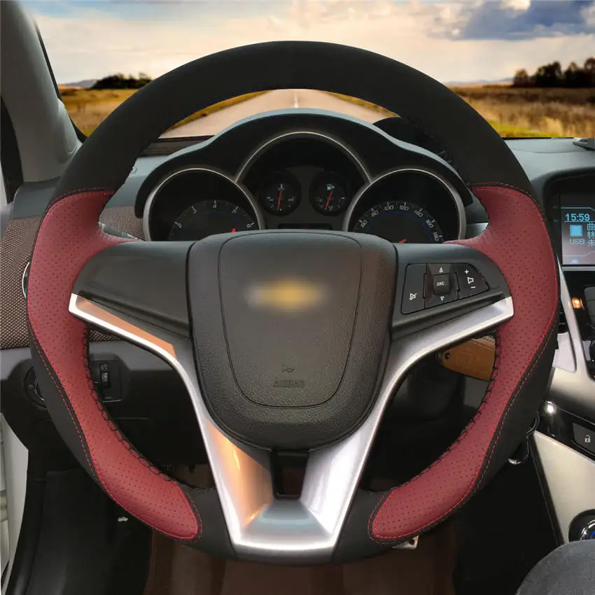MEWANT мягкая черная замша ручная прошивка чехол рулевого колеса автомобиля для Chevrolet Cruze 2009- Aveo 2011- Orlando 2010 - Название цвета: Style-01