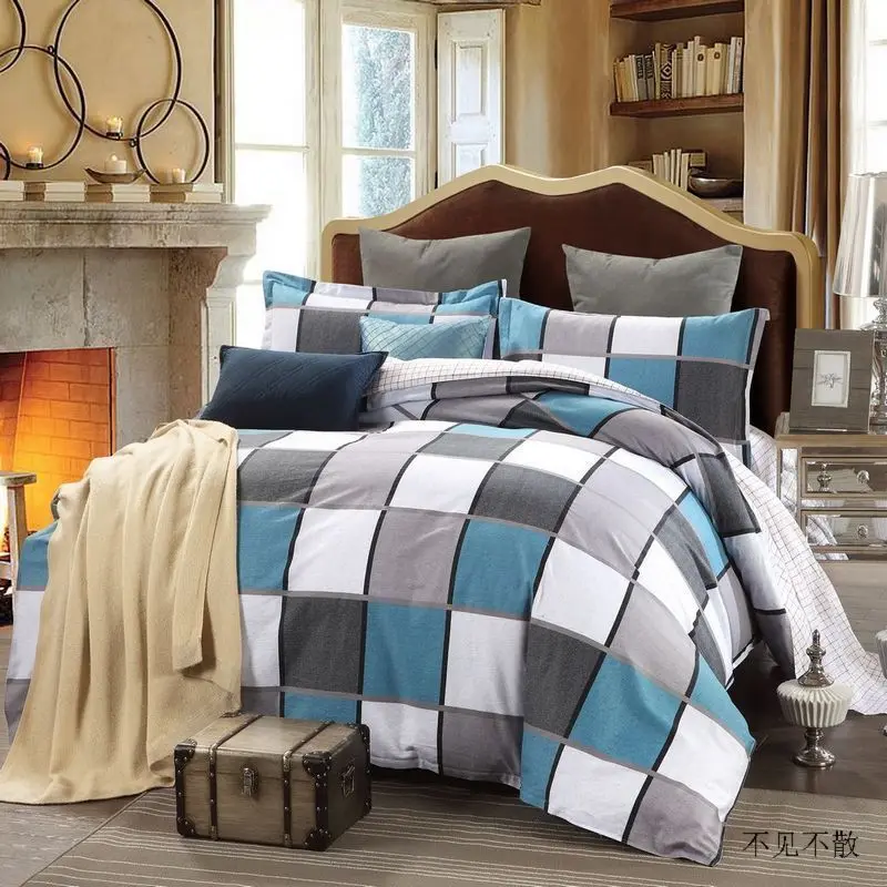

Plaid Home Bedding Sets With Pillowcase Sheet 100% Cotton Queen Twin Size Geometric Printed Duvet Cover Set For Twin 200*230cm