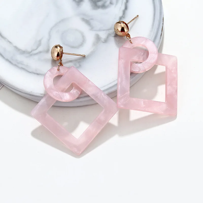 

Vintage Square Geometric Acrylic Pink Earrings for Women Big Long Earrings Elegant Romantic Bohemian Jewelry Women Accessories
