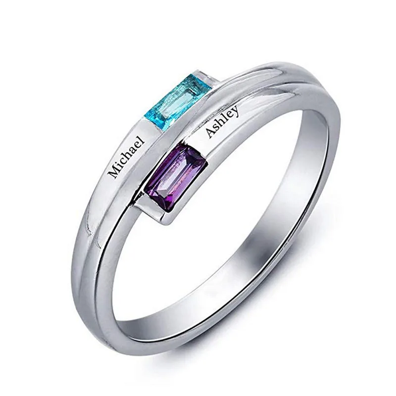 Amxiu на заказ любой размер кольцо персонализированные кольцо из стерлингового серебра 925 выгравировать четыре названия с камнями по рождению кольца для женщин подарок
