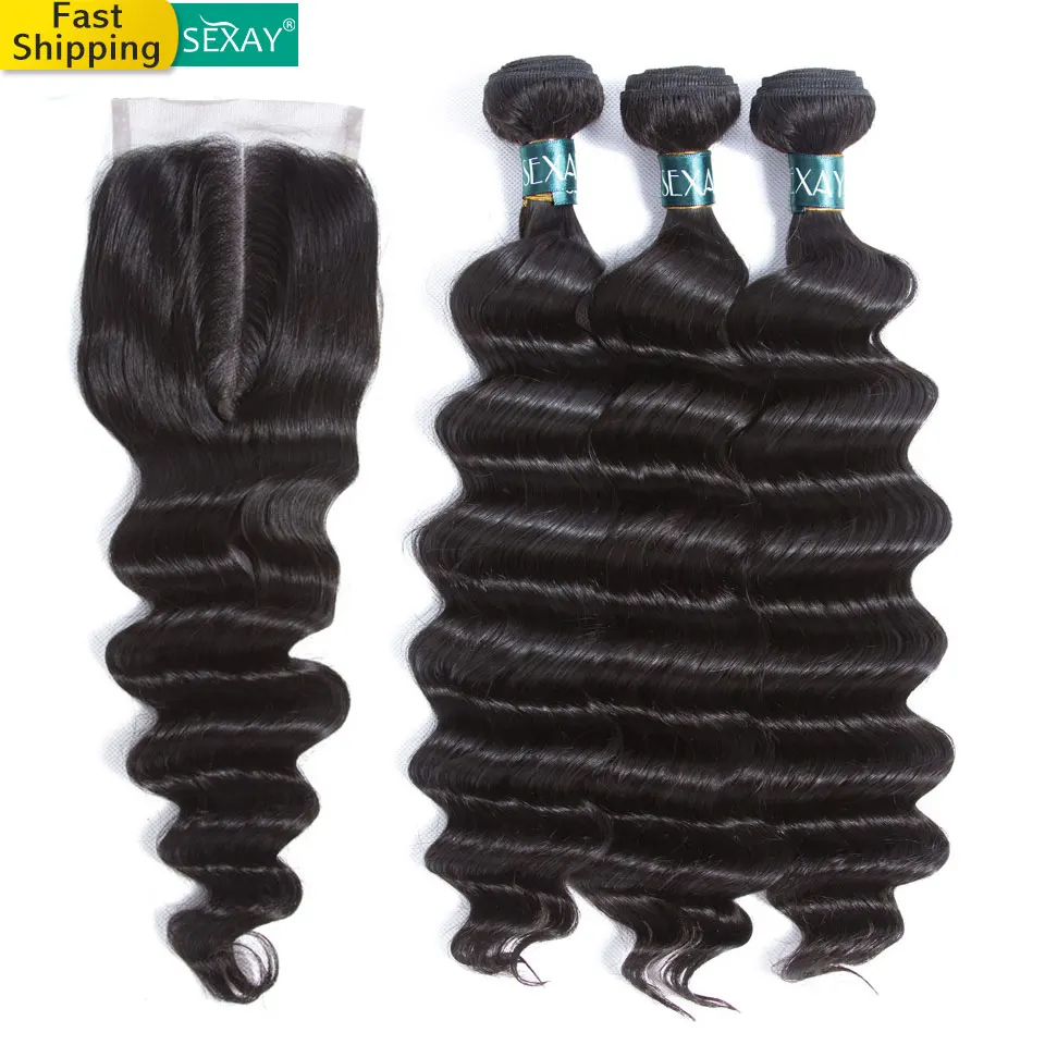 

Sexay Loose Deep Wave Bundles With Closure Remy Peruvian Hair Extensions 3 Bundles With Closure Human Hair Weave With Closure