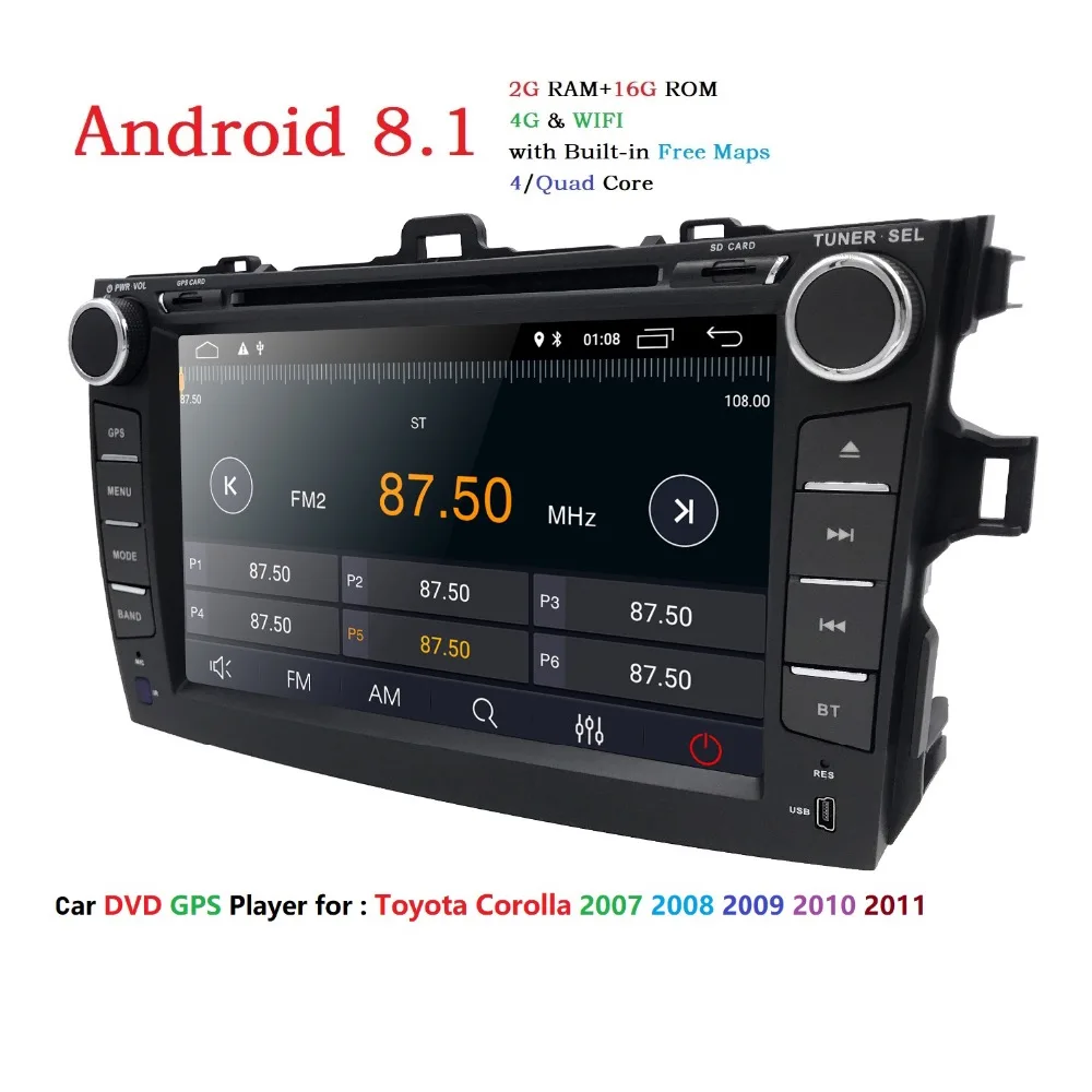 Discount 2 din Android 8.1 Car radio Car DVD automotivo head unit For Toyota corolla 2008 2007 2009 2010 2011 Car Audio Multimedia Wifi 3