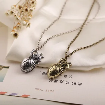 

Hot Sell European American Ancient Silver Ancient Bronze Anatomy Heart Pendant Necklace 2 Colors Couple Jewelry Holiday Gifts