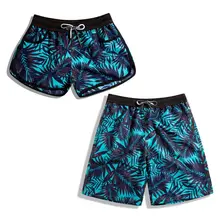 Мужские и женские парные пляжные шорты, летние шорты для серфинга с принтом листьев кокосовой пальмы, шорты с карманами