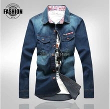 2016 New Arrival Men’s Vintage Denim Shirt Fashion Double Pocket Design Men Slim Fit Long-Sleeved Shirt Summer Style