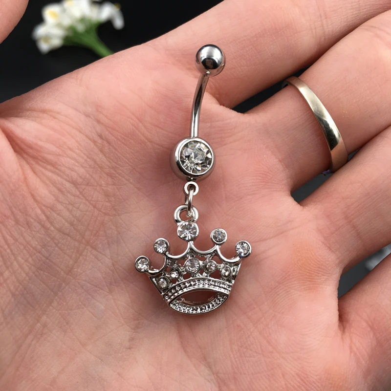 White Belly Ring Crystal Crown Navel Piercing Ombligo Women Belly