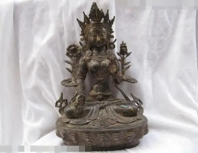 

song voge gem S7113 Tibet Fane Temple Pure Old bronze White Tara Kwan-Yin Bodhisattva Buddha statue