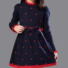 Зимнее хлопковое платье принцессы с высоким воротником для девочек; детская одежда с длинными рукавами; цвет красный, синий